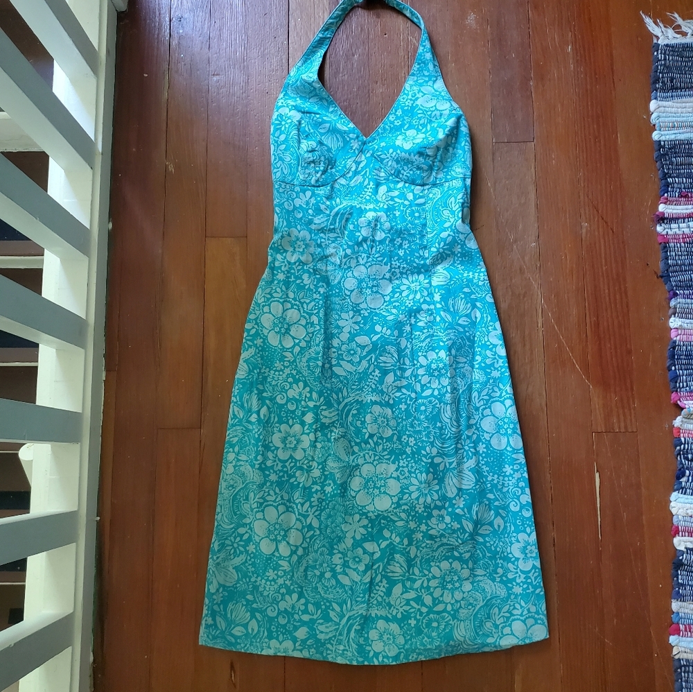 The Limited Stretch Halter Hawaiian Print Dress